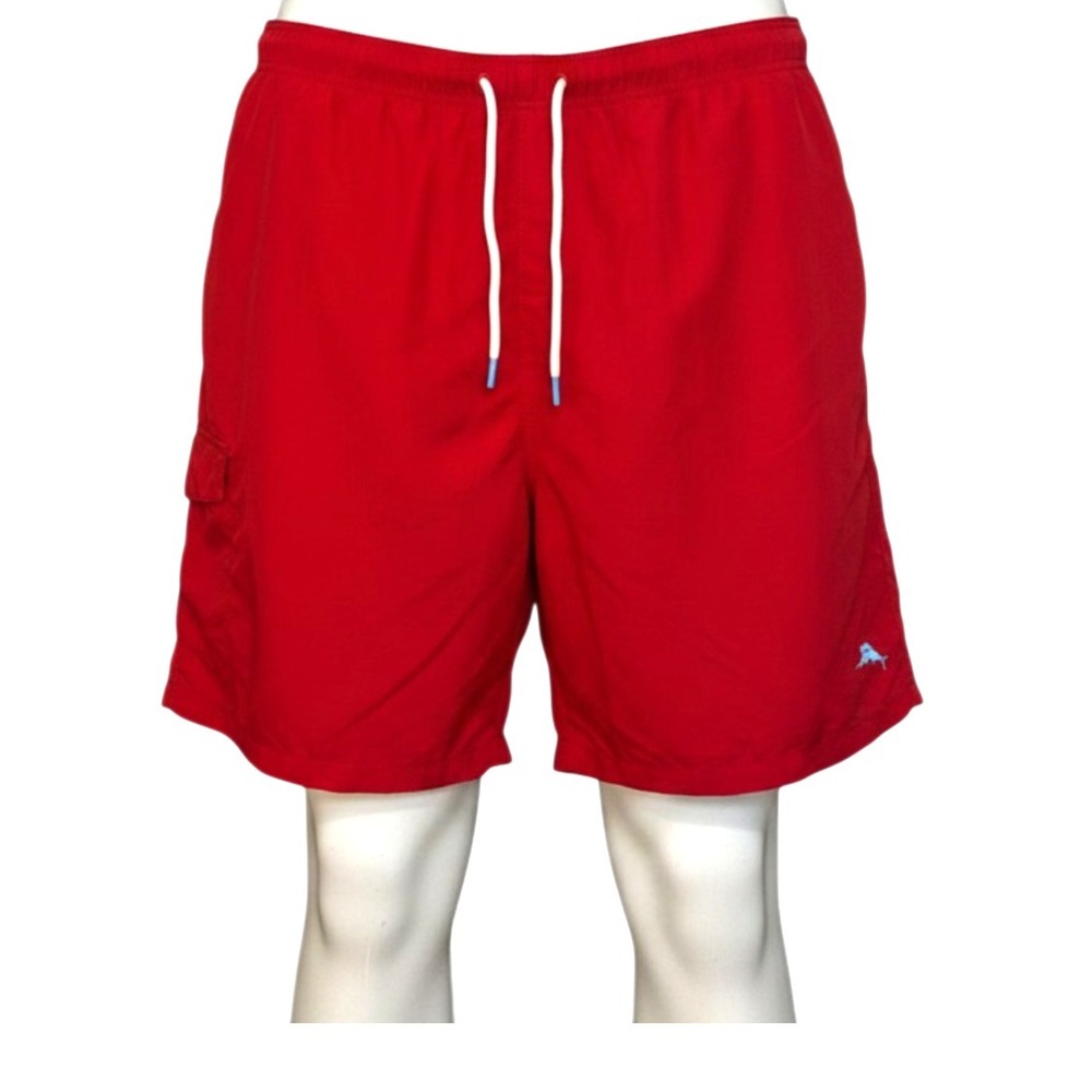 Tommy Bahama Swim Trunks 3XL Red Nylon EUC Cargo Pocket Mesh‎ Lined Swordfish